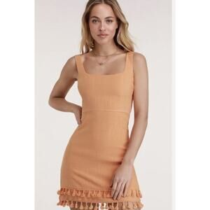 NWT Lulus Orange Mini Dress Square Neck Tassel Hem Size XL